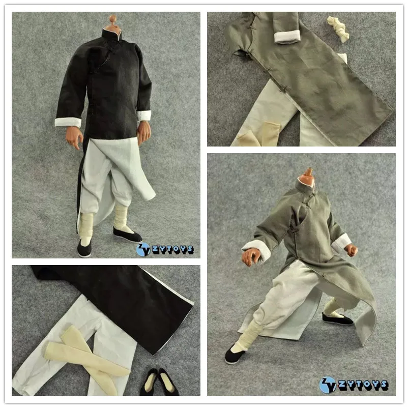 ZYTOYS масштаб 1/6 мужская одежда черный серый китайский костюм кунг-фу длинный халат