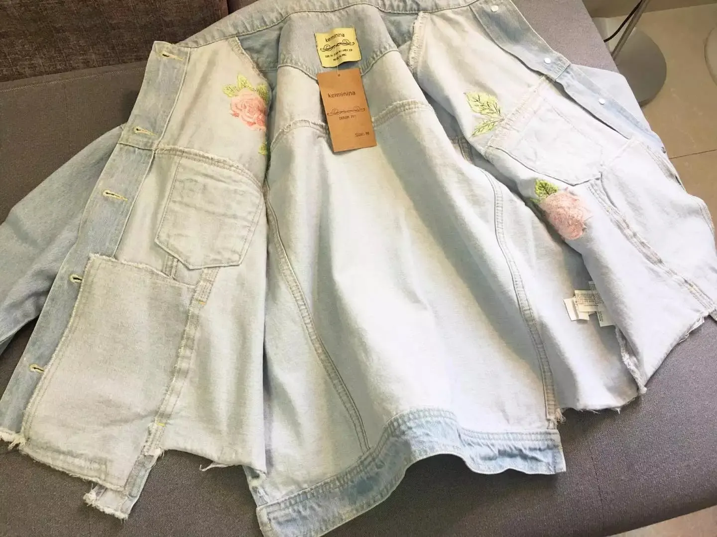 

W Europe And America Street Commuting BF Style Embroidery Fur Trim Loose-Fit Washing Retro Jeans Coat