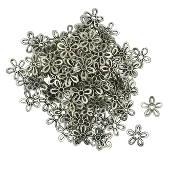 

100 Pieces Antique Silver Filigree Daisy Flower Cap Spacers Charms Jewelry Making Supplies