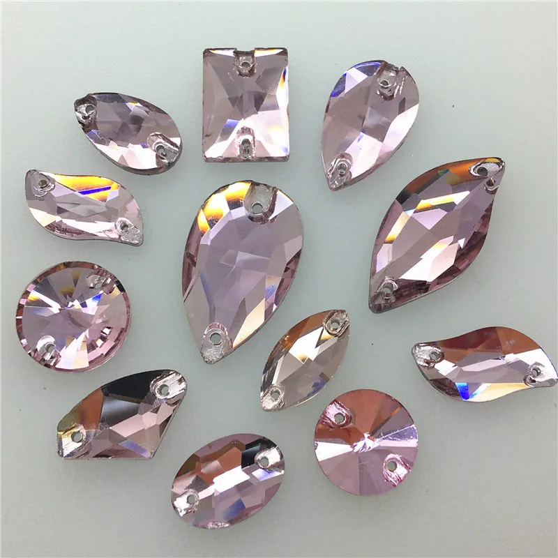 TopStone Hot Pink Glass Crystal Sew On Stone Drop Round Rectangle Square Mix Shape Lt Rose Rhinestones For Clothing bags | Дом и сад