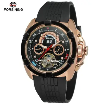 

FORSINING Outdoor Sport Automatic Tourbillon Mechanical Watch Men Calendar Silicone Strap Creative Mens Watches Top Brand Luxury