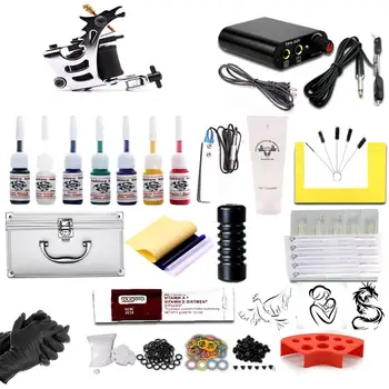 

Complete Coil Tattoo Machine Power Supply Foot Pedal Needles Grips Tips Kit Easy to Use Durable Complete Beginner