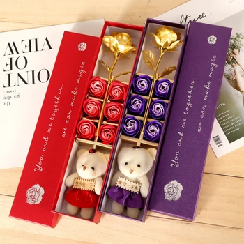 

Gold Foil Rose Soap Flower Bear Gift Box Gold Foil Forever Rose Flower Soap Flower Bear Gift Box Set For Valentine'S Day