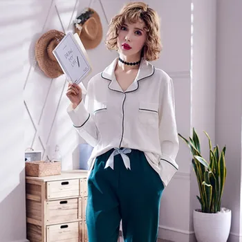 

Pajama women's autumn cotton long sleeve Korean fresh student home clothes spring autumn winter simple cotton two piece suit