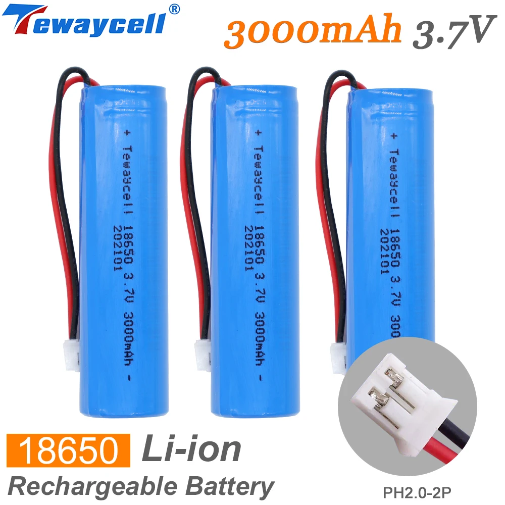 3pcs lithium ion battery 3 7v 3000mah 18650 bulk with pcb wires