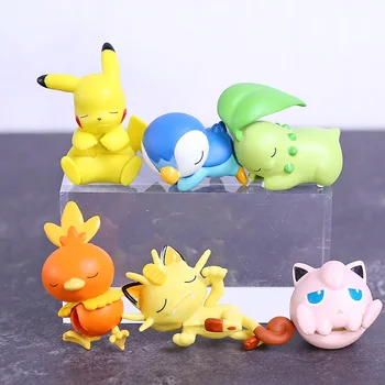 

Anime Cartoon Monster Piplup Chikorita Meowth Jigglypuff Torchic on The Cable PVC Dolls Anime Model Toys for Kids 6pcs/set