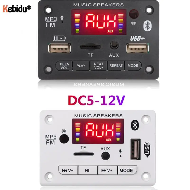 Kebidu 5V 12V Modulo Scheda Di Decodifica Mp3 Bluetooth 5.0 Wireless Car Usb Lettore Mp3 Slot Per Schede Tf Usb Fm Con Microfono Vivavoce