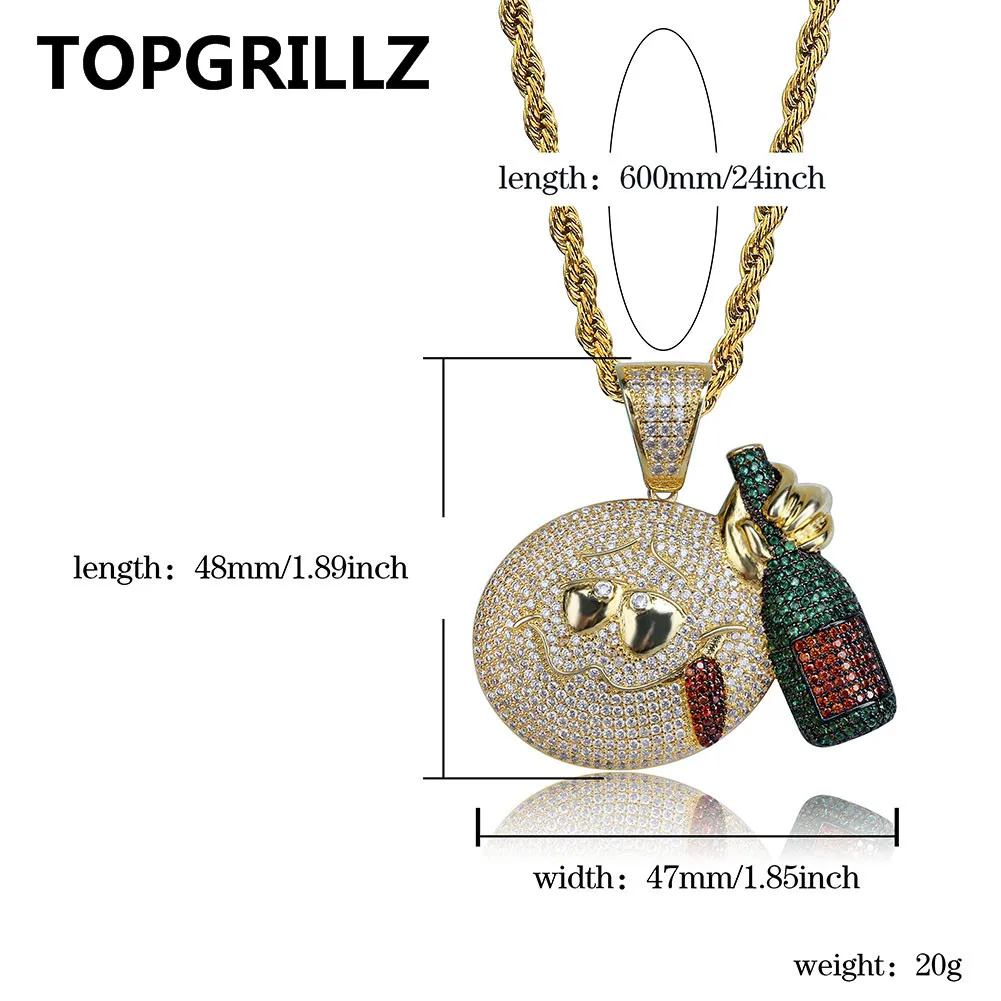TOPGRILLZ язык торчащие лицо бутылка вина кулон ожерелье Iced Out кубический циркон золотой цвет личность хип хоп ювелирные изделия