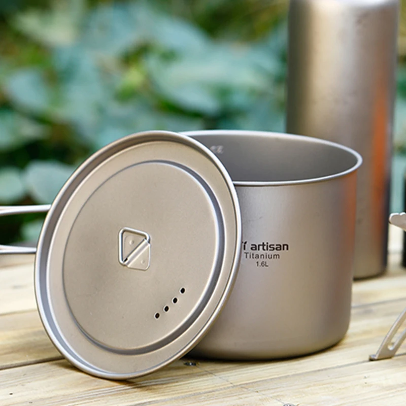  Tiartisan 1600ml Titanium Cup Pot Ultralight Portable Cup with Lid and Foldable Handle Outdoor Camp