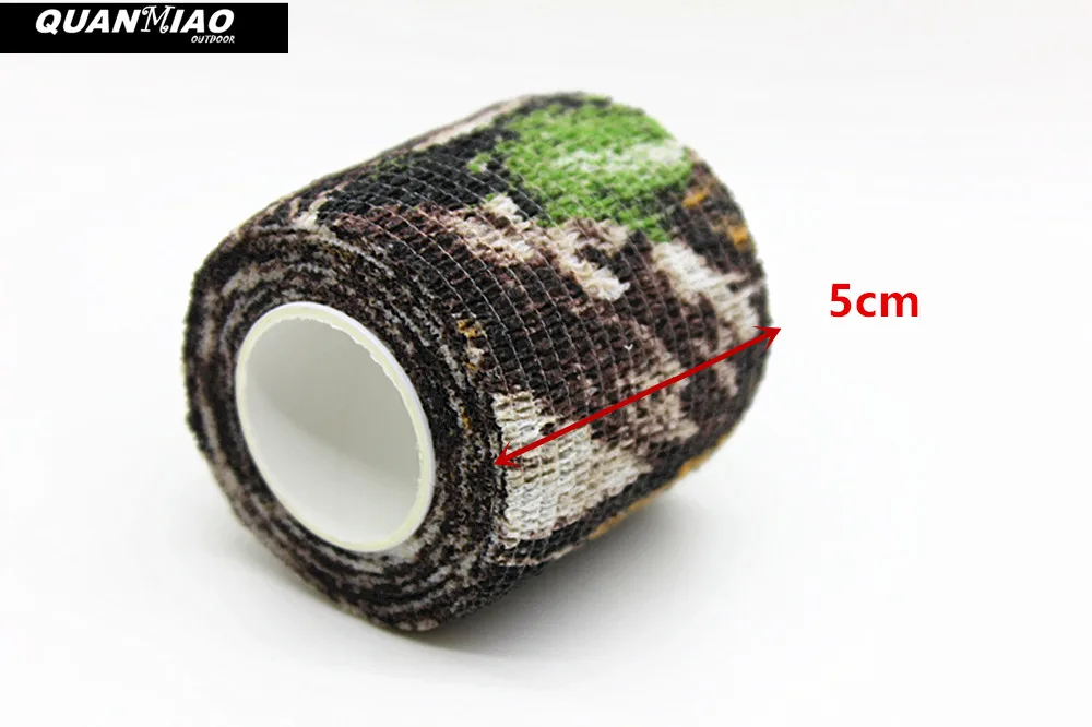 QuanMiao 5 Roll Camouflage Tape Self-adhesive Wrap Military Camo Stretch Bandage for Gun Rifle Camping Hunting Equipment 4Colour