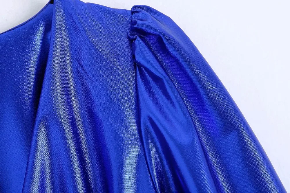 womem stylich блестящее голубое платье za с v-образным вырезом крест дизайн галстук-бабочка Пояса Половина рукава вечерние Клубные мини платья vestidos