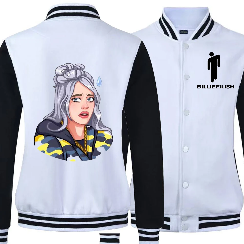 

Billie Eilish Rap Singer Print Winter Bomber Jacket Series Plus Velvet Thicken Baseball Jackets Men Jackets Men's Coats Unifor