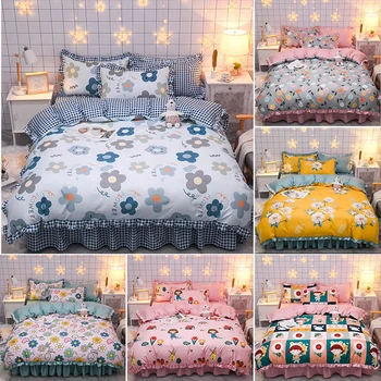 

European Bedding Set Soft Warm Comfort Cotton A/B Brushed Fabric Autumn Size & King Winter Simplicity Pure 4pcs Queen For Linens