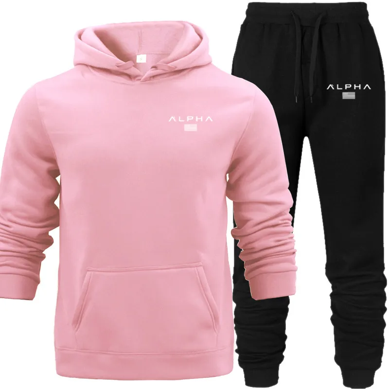 

Men's Sets Hooded Hoodie and Pants Print Alpha Jackets Sweatsuit Tracksuit Men with Pocket Male Set 2019 Sporting Wear Track Set