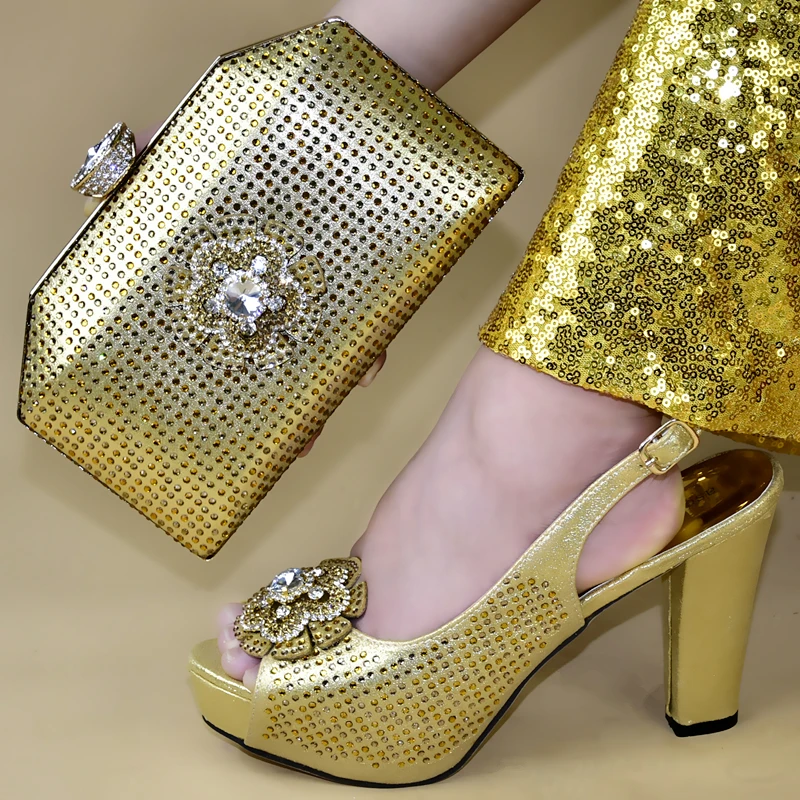 Итальянские вечерние туфли и сумочка в комплекте, удобные женские босоножки на платформе итальянские туфли и сумочка в комплекте - Цвет: Золотой