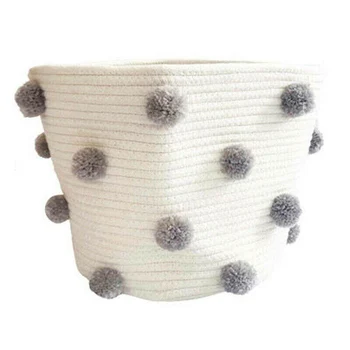 

Nordic Cotton Rope Knitted Pom Decoration Laundry Basket Toy Storage Bucket for Home SNO88