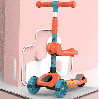

Children's Kick Scooter Folding Aluminum Alloy Skateboard Kids Adjustable Height Flashing Light Wheel Foot Scooters Toys Gifts
