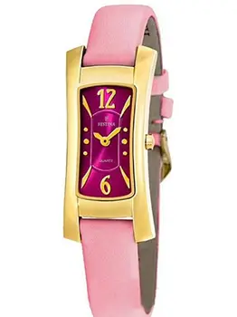 Festina-Reloj rectangular para mujer, caja chapada en oro, esfera y correa de piel, color rosa, F16248/5