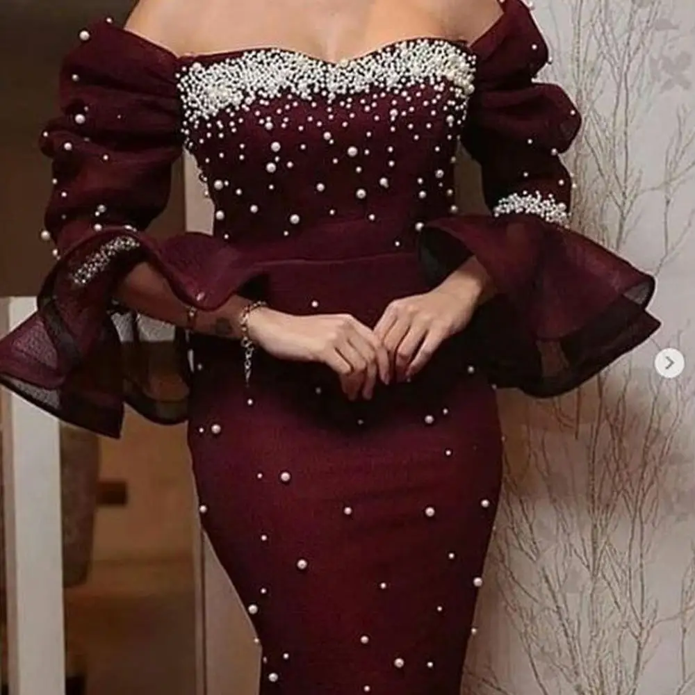 SuperKimJo Vestidos De Fiesta Noche бордовые вечерние платья с бусинами вечернее платье длинным