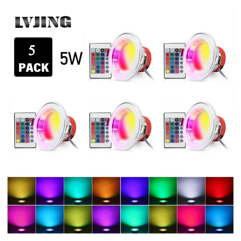 LVJING 5 шт./лот RGB СВЕТОДИОДНЫЕ Светильники Пятна умный дом потолочный светильник