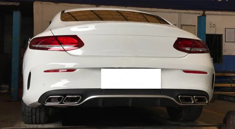 4 выхода PP задний диффузор с выхлопными наконечниками для Benz C205 Coupe 2DR C200 C220 C300 C43 с Amg посылка