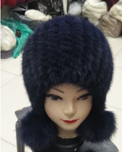 Новинка, шапка из натурального меха, теплая и удобная, модная, новинка, норковый хвост, вязаная шапка с тремя помпонами
