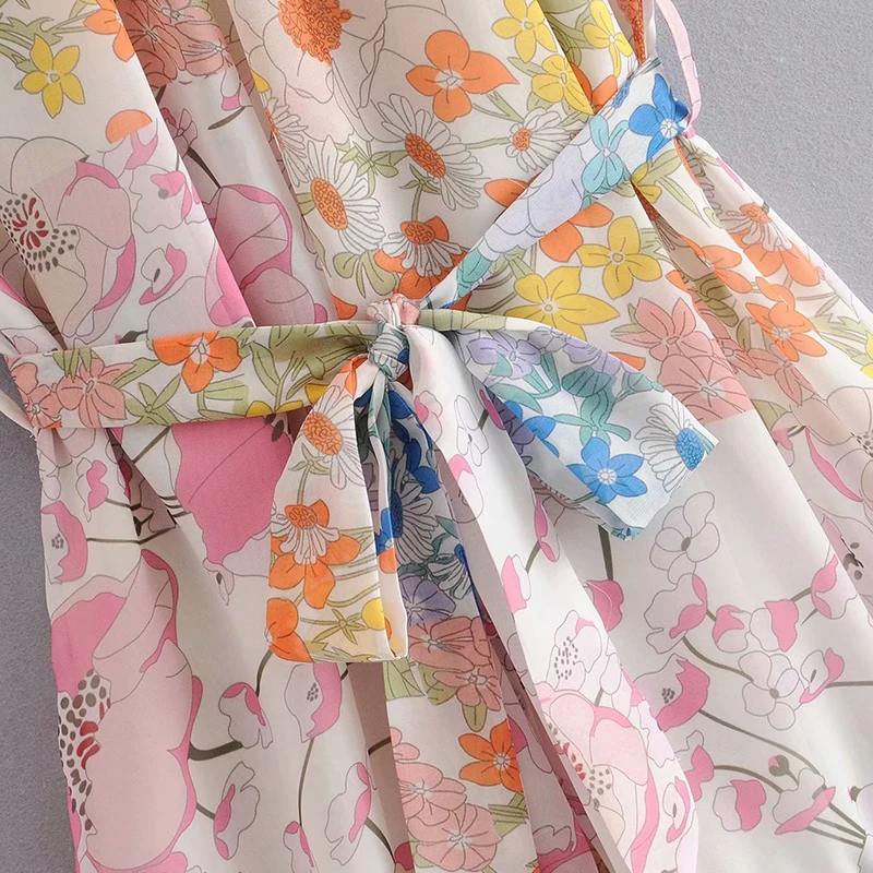 Za 2019 women dress silk floral print fashion ins dress bow sashes draped turn-down collar dresses female vintage vestidos