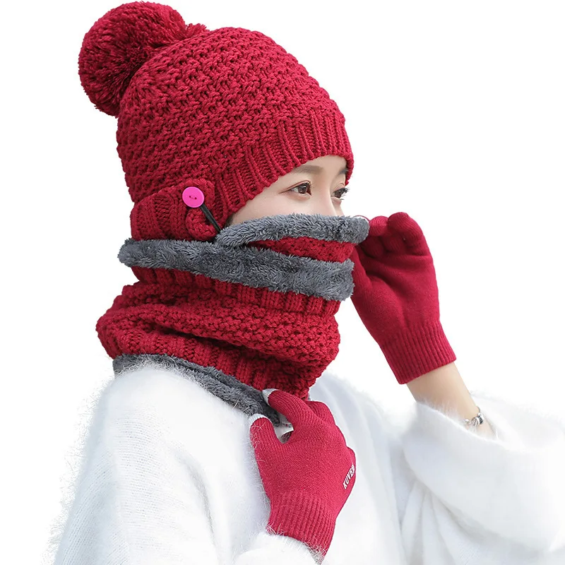 

2020 NEW Adult Windproof Hat Cycling Skiing Knit Hat Scarf Mask Sets Warm Knitted Cap Winter Clothes Accessories Dropshipping
