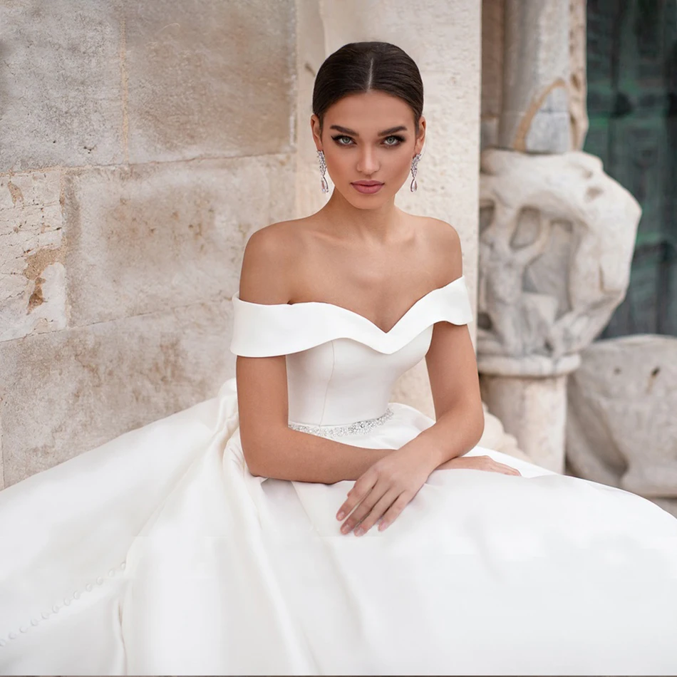 Vestido De Noiva, романтическое мягкое атласное свадебное платье, сексуальное, с рукавом-крылышком, французское свадебное платье принцессы, свадебные платья, Robe de Mariee