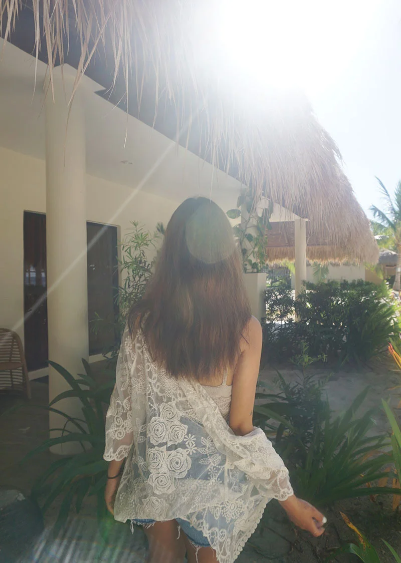 2021 Casual Kaftan Beach Cover Up Cardigan Shawl Swimwear Women Summer Swimsuit Sexy Mesh Lace Blouse Women Tops Bikini Cover-up