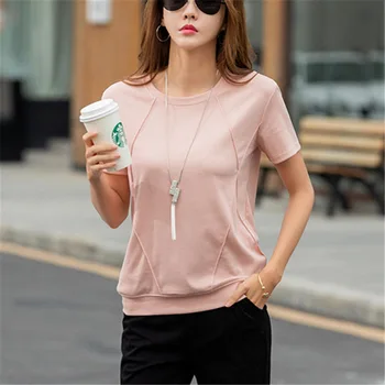 

2020 Cotton T-shirt women's summer Casual Short Sleeve routine Broadcloth