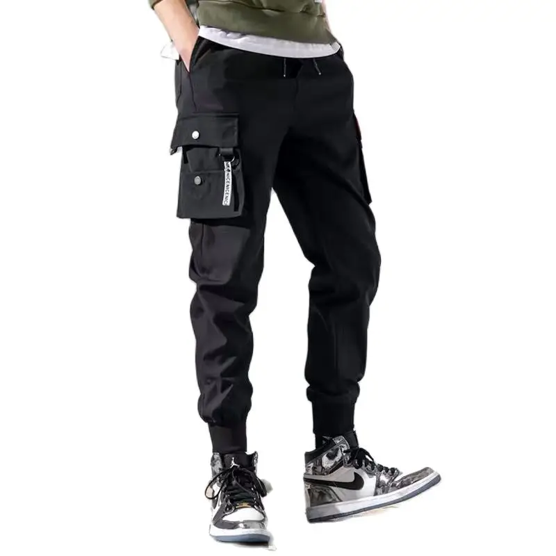 Spring Summer Men's Drawstring Pants Tie Feet Overalls Harajuku Thin Ankle-Length Cargo Trousers Sportswear Boys Joggers Male