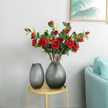 

New Chinese Style Home Decoration Artificial Flower Wedding Living Room Decoration Model Bouquet 7 Head Tea Rose