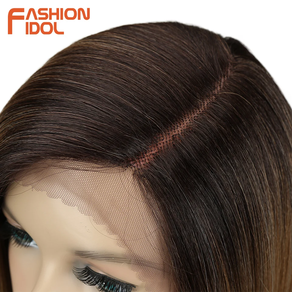  FASHION IDOL Short Straight Hair Synthetic Black Side Part Lace Front Wig Ombre Heat Resistant Cosp