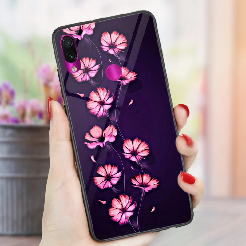 GSH Чехол с цветами для Xiao mi Red mi 7A Note 7, 8 T, 6, 5, K20 Pro, глянцевый Жесткий Чехол для бампера Xiaomi mi, 9 T, 9SE, красный чехол для mi 8, 5, 5 Plus, 6A - Цвет: GSH