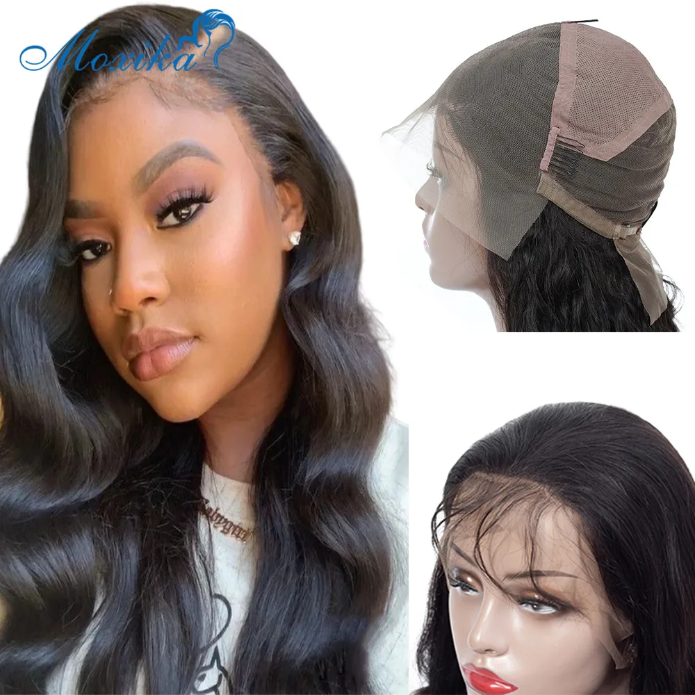 Moxika полный парик шнурка для черных женщин бразильские объемные волнистые человеческие волосы парики с детскими волосами предварительно выщипанные 150% плотность волосы remy