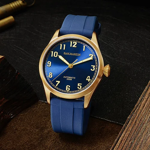 San Martin SN043 новые мужские автоматические часы модные бронзовые часы для дайвинга 300 м водонепроницаемые сапфировые Автоматические наручные часы для пилотов - Цвет: blue dial