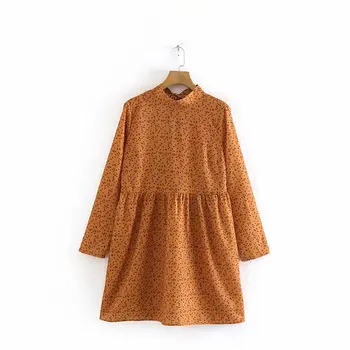 

Women sweet stand collar back bow tied dots print casual loose Dress autumn ladies long sleeve chic vestido party Dresses DS3038