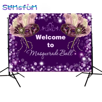 

Sxy1765 Masquerade Ball Backdrop Purple Sequins Photo Background Prom Party Banner Studio Photobooth 220x150cm