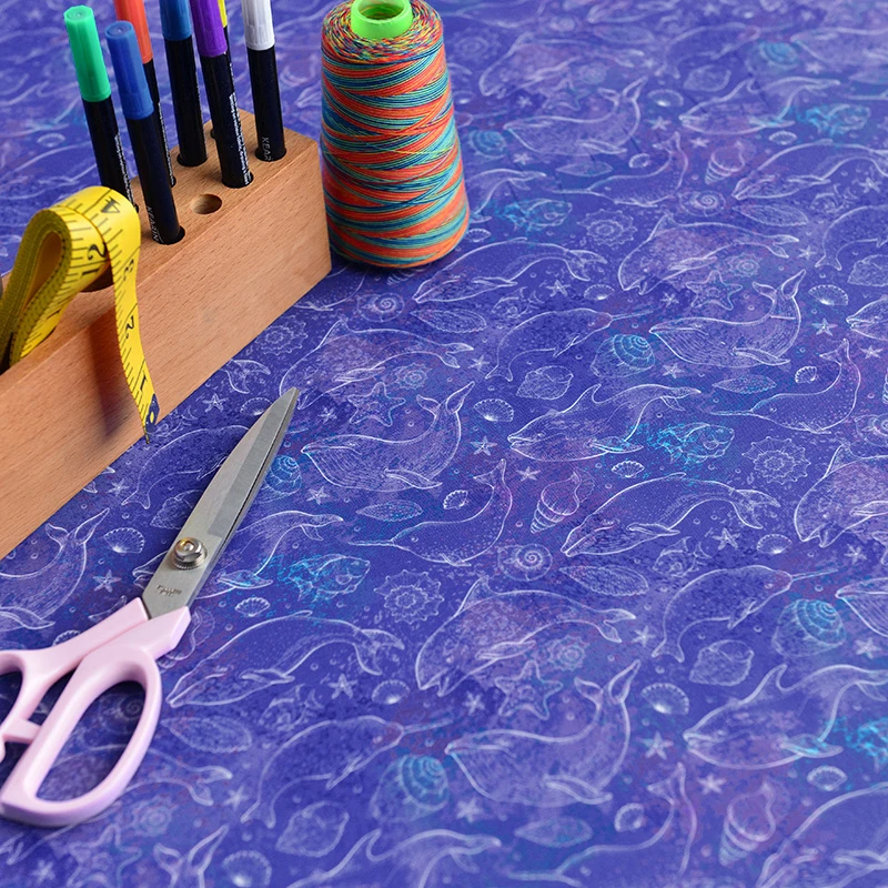 Chainho,Blue Digital Printed Cotton Fabrics,DIY Handmade Quilting & Sewing Baby&Children's Garments,Bag,Crafts,Cushion Material