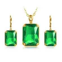 

14k Gold Jewelry Sets For Women Real 925 Sterling Silver Handmade Fine Jewelry Emerald Pendant Earring Set Romantic Trendy Gift