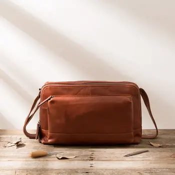 

Shoulder Bag Retro Leather Messenger Small Bag Handmade Fashion Casual Men Bag Tide New Men's First Layer Leather Vintage Soft