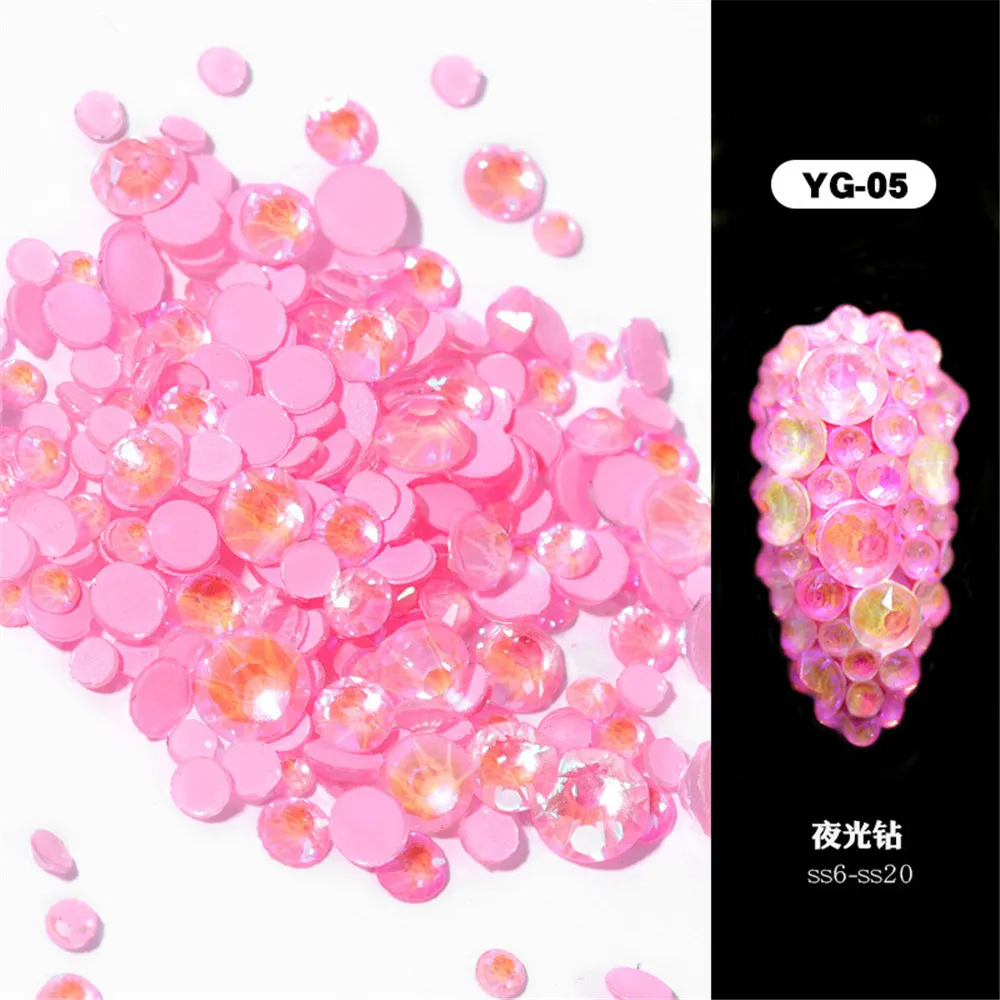 1 Pack Flatback Luminous Nail Rhinestones Mixed Sizes Crystal Shiny Nail Flat Drill Flash Gems Glass Nail Art Decorations Tools (21)