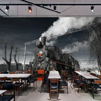 

Dropshipping Custom Vintage Wallpaper Retro Nostalgic Black White Steam Train Black Wallpaper Custom Wall Mural Carta Da Parati