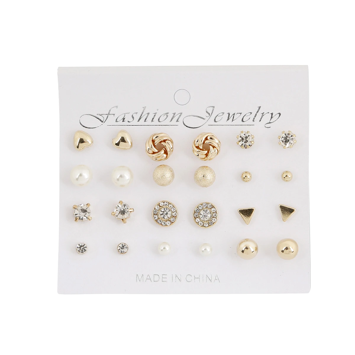 

Korea 12 Pairs/Set Star Round Square Ball Alloy Crystal Rhinestone Zircon Heart Pearl Stud Earrings For Female Brincos Oorbellen