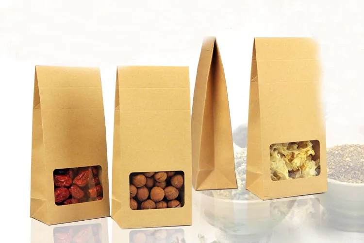 

10*23.5*6cm 100pcs stand up window brown kraft paper bags boxes recyclable for wedding/Gift/Jewelry/Food/Candy Package Paper Box