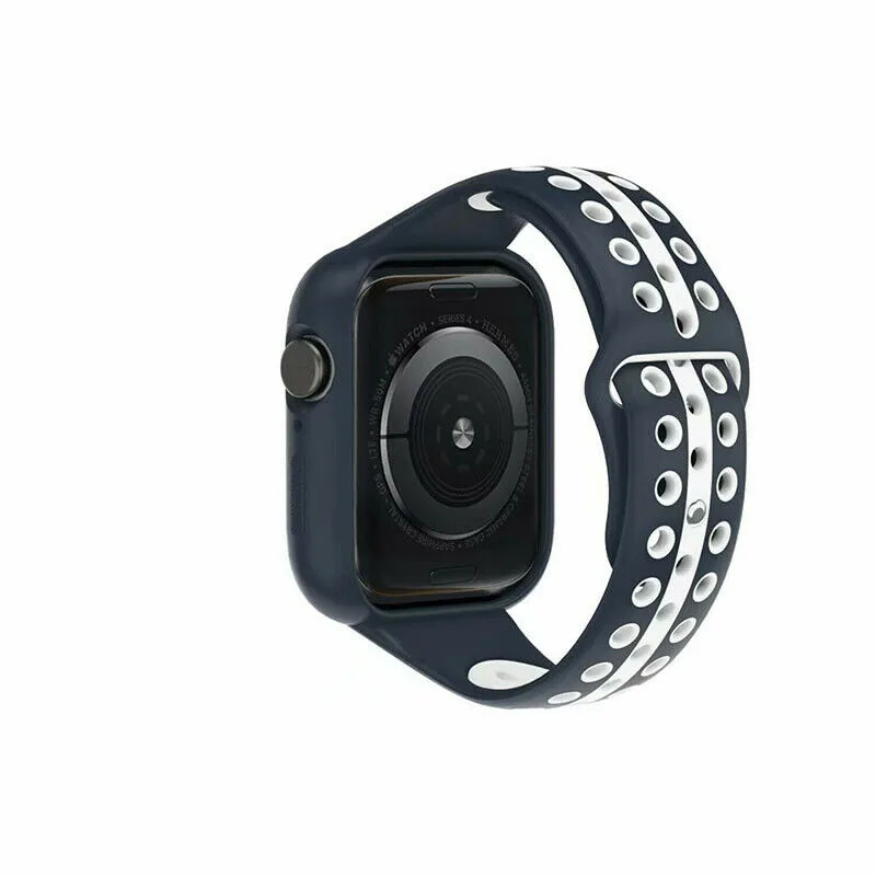 Navy Blue White Ремешок для Apple Watch 4 спортивный силиконовый сменный ремешок для наручных часов+ чехол для Apple iWatch 40 мм 44 мм - Цвет ремешка: Navy Blue White