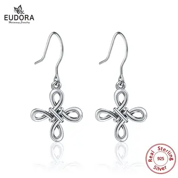

EUDORA Genuine 925 Sterling Silver Celtics knot Love Polished Silver Earring Elegant Drop Earrings for Women Fine Jewelry Gift