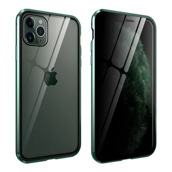 

For iPhone 11 Pro Max Case Magnet Metal 360 Degree Coverage Anti-Spy Privacy Double Glass Cover For iPhone 11 Pro Max Shell Case