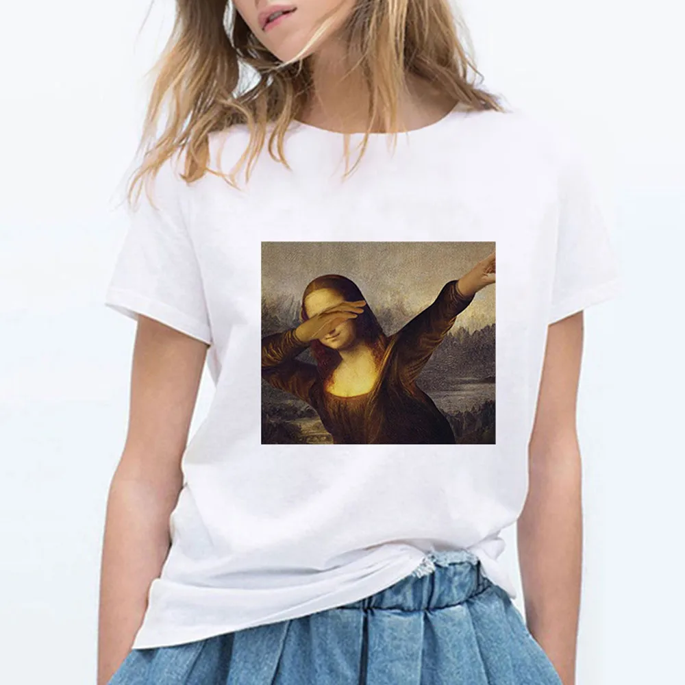 

Mona Lisa T Shirt Women Spoof Personality Fashion Tshirt Summer Harajuku Aesthetics Short Sleeve White Tops Female T-shirt